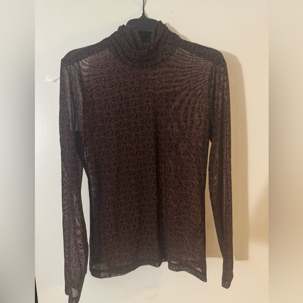 White House Black Market Black and Maroon Patterned Long Sleeve Top